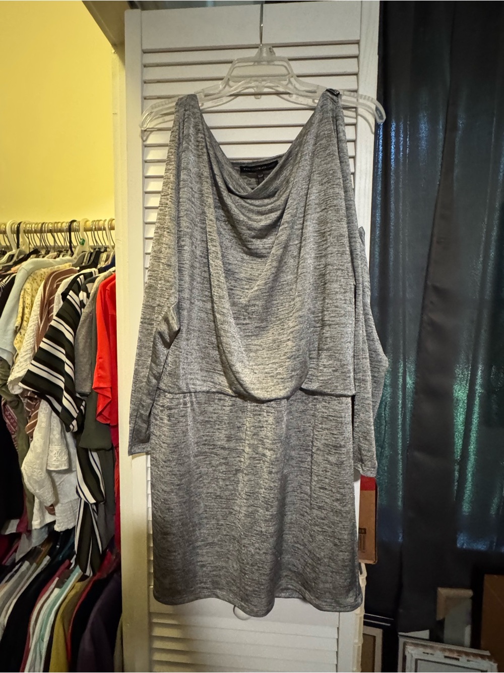White House Black Market Heather Gray Draped Knit Dress